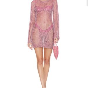 REVOLVE Pink Metallic Mesh Swim Coverup Dress
